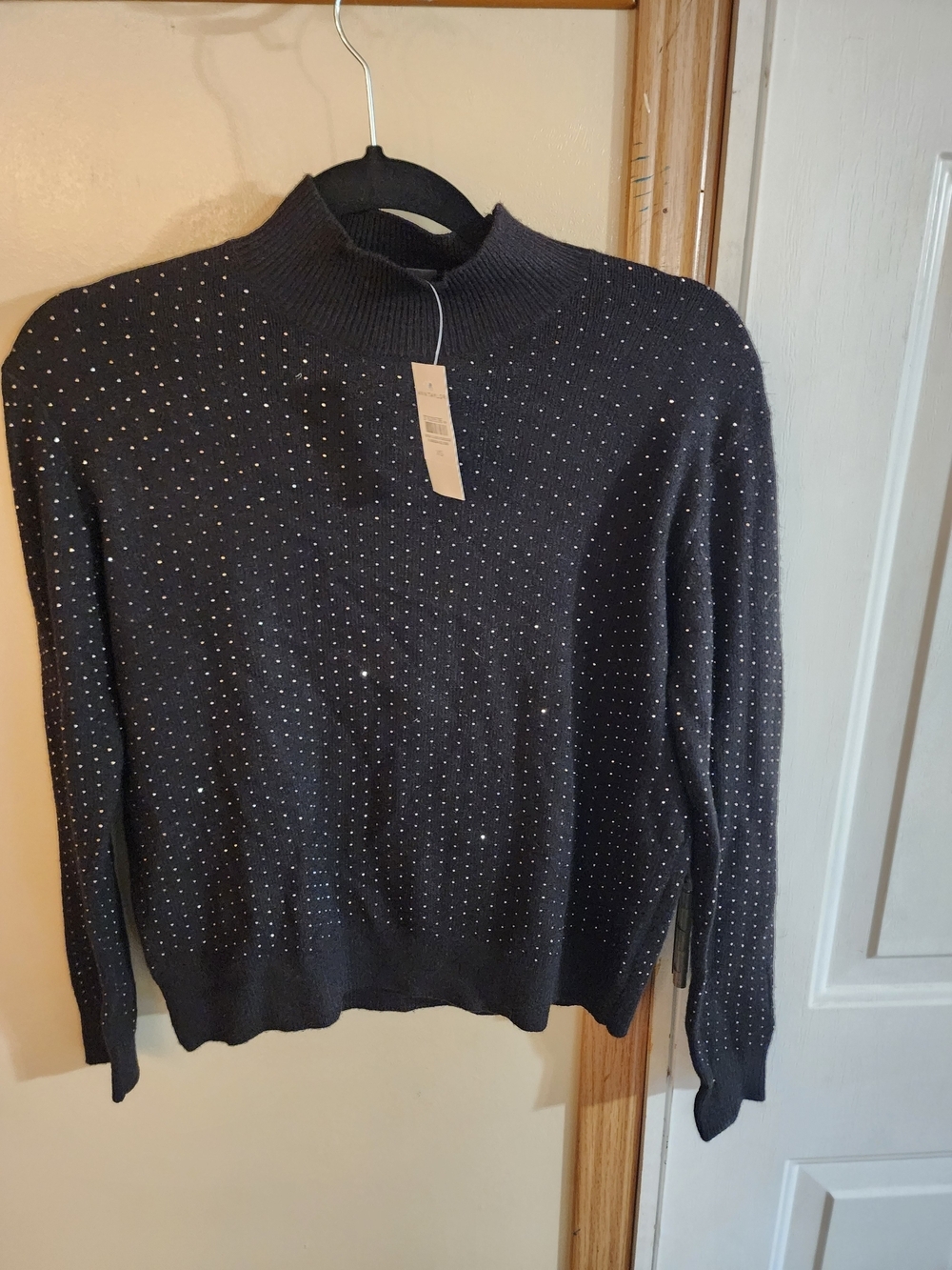 Ann Taylor Black Rhinestone Mock Neck Sweater New With Tag Xs